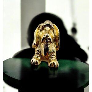 Vintage Gold Tone Puppy Dog Lapel Pin Long Ear Hound Dog Lover Gift